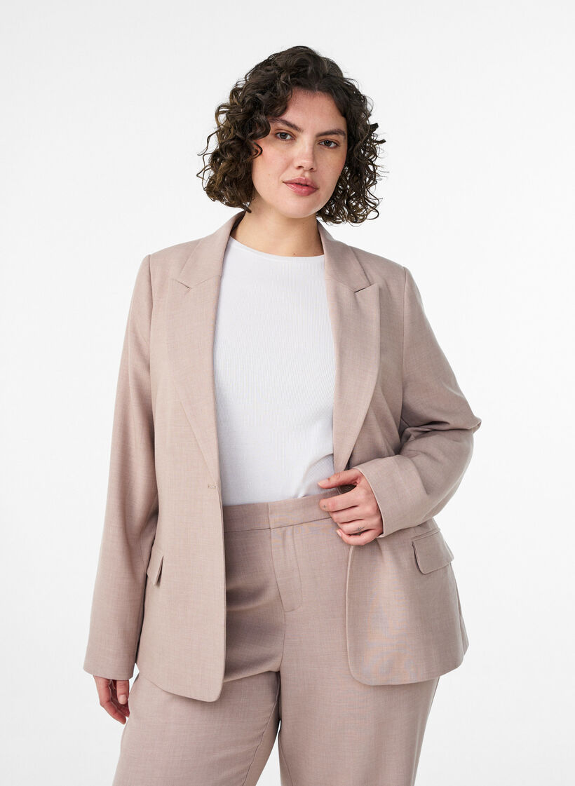 Klassischer Blazer mit Ein-Knopf-Verschluss und Taschen, Beige, Model