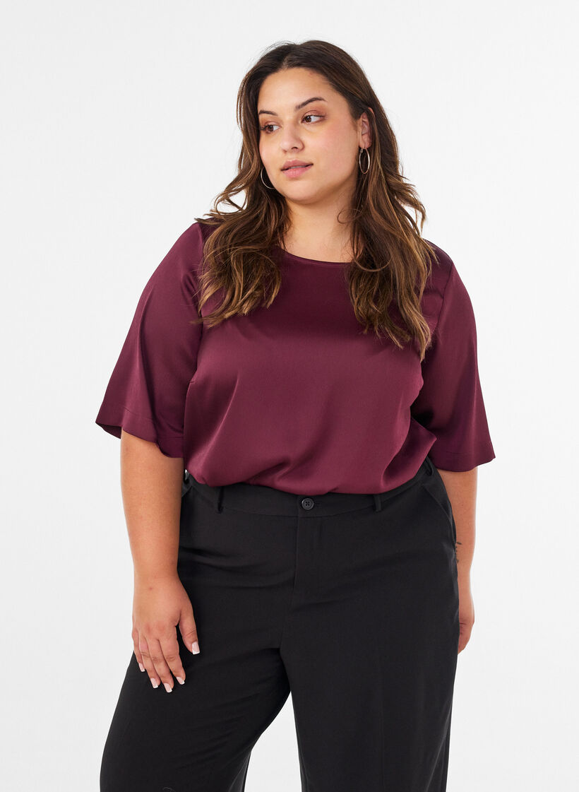 Bluse aus Satin mit ellenbogenlangen &Auml;rmeln, Rot, Model image number 0