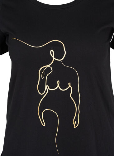 Bedrucktes Baumwoll-T-Shirt, Black w. Gold Foil , Packshot image number 2