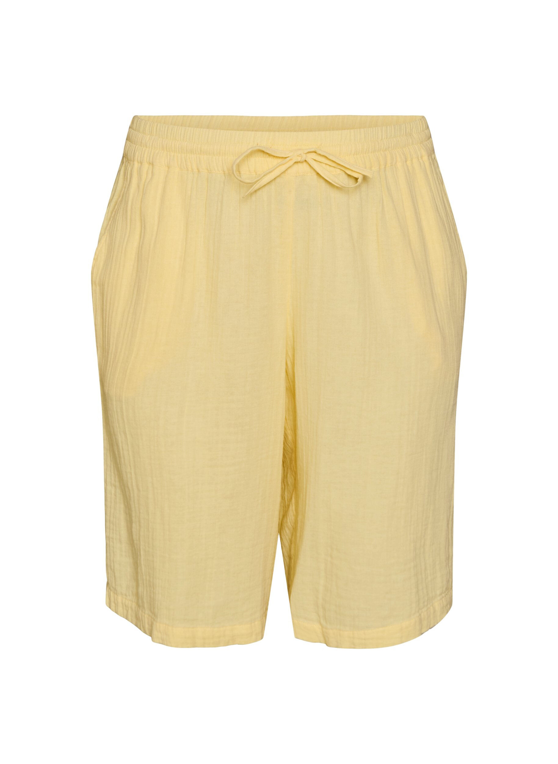 ZizziLockere Shorts aus Baumwollmusselin mit hoher Taille, Gelb, Packshot image number 0