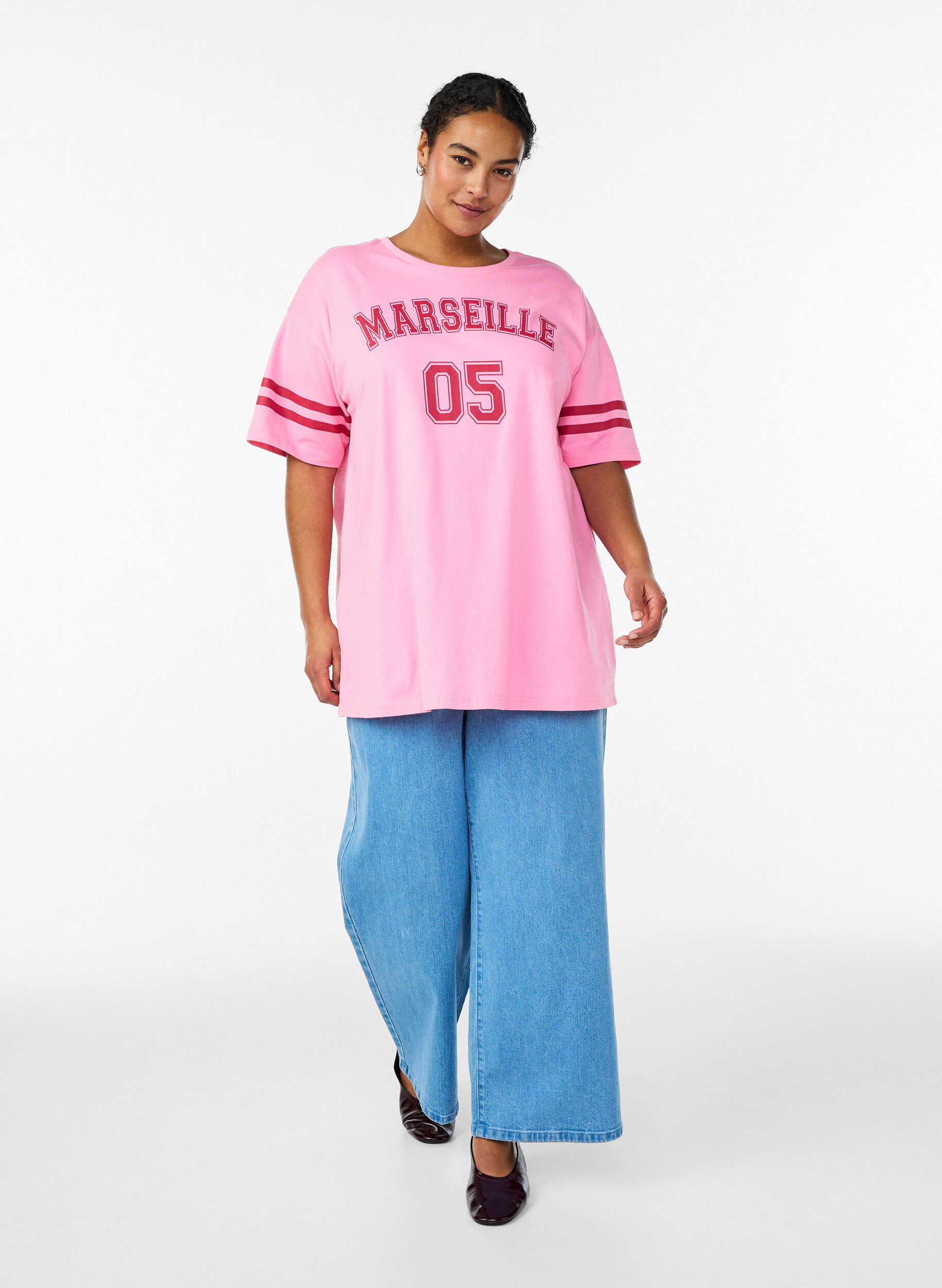 ZizziSportliches Oversize-College-T-Shirt, Pink, Model image number 1