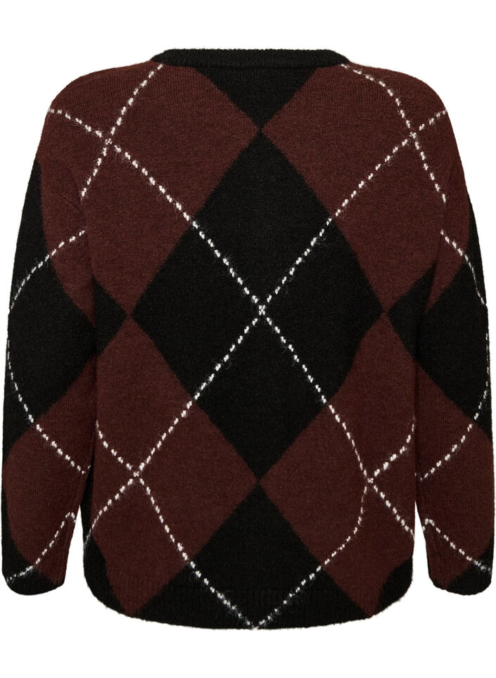 Strickjacke mit Argyle-Muster, Schwarz, Packshot image number 1