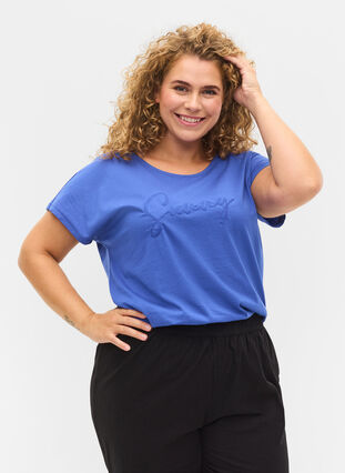 Lockeres kurzärmeliges Baumwoll-T-Shirt, Dazzling Blue SUNNY, Model image number 0
