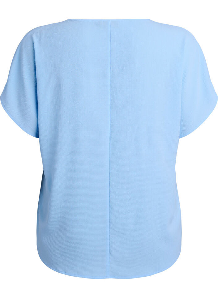 Bluse mit kurzen &Auml;rmeln und Rundhalsausschnitt, Blau, Packshot image number 1