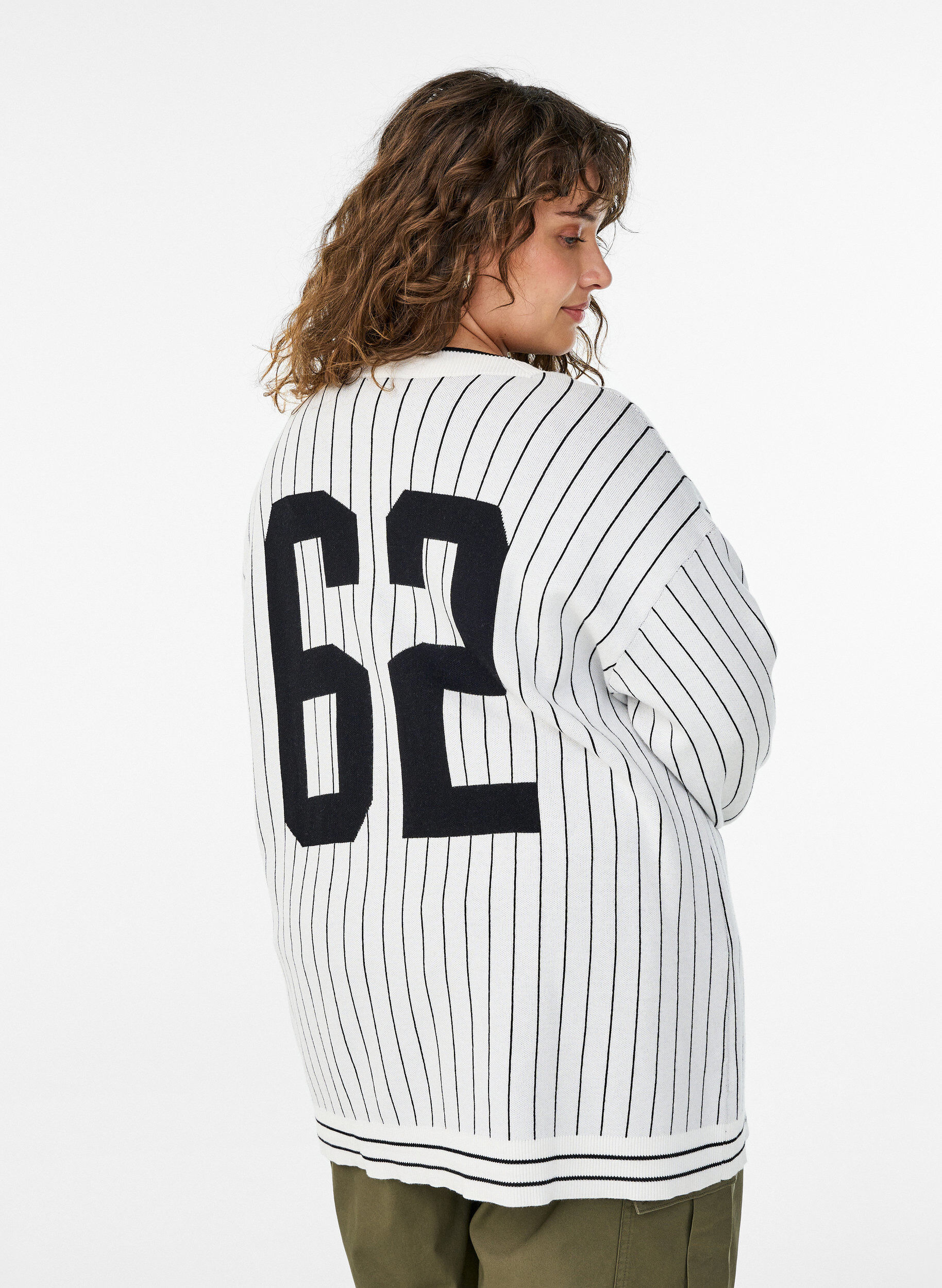 ZizziStrickjacke mit Streifen und Motiv auf dem R&uuml;cken, Wei&szlig;, Model image number 2