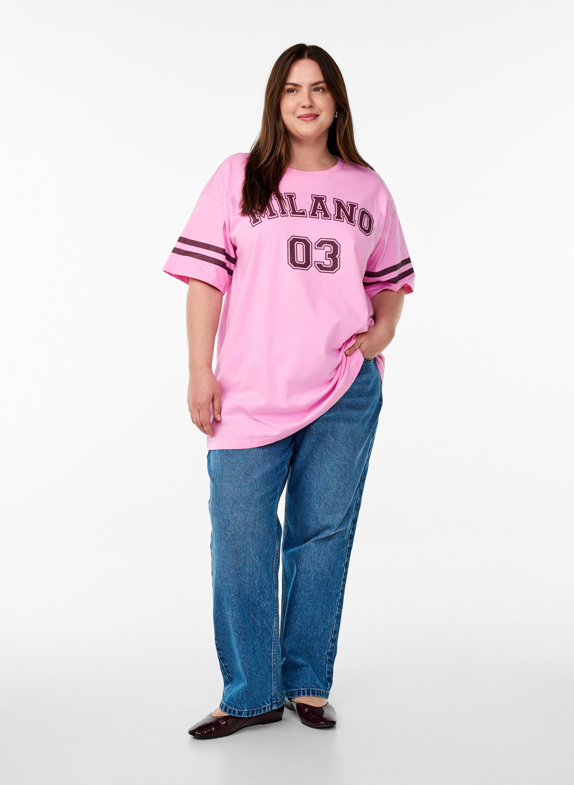 ZizziSportliches Oversize-College-T-Shirt, Pink, Model image number 1