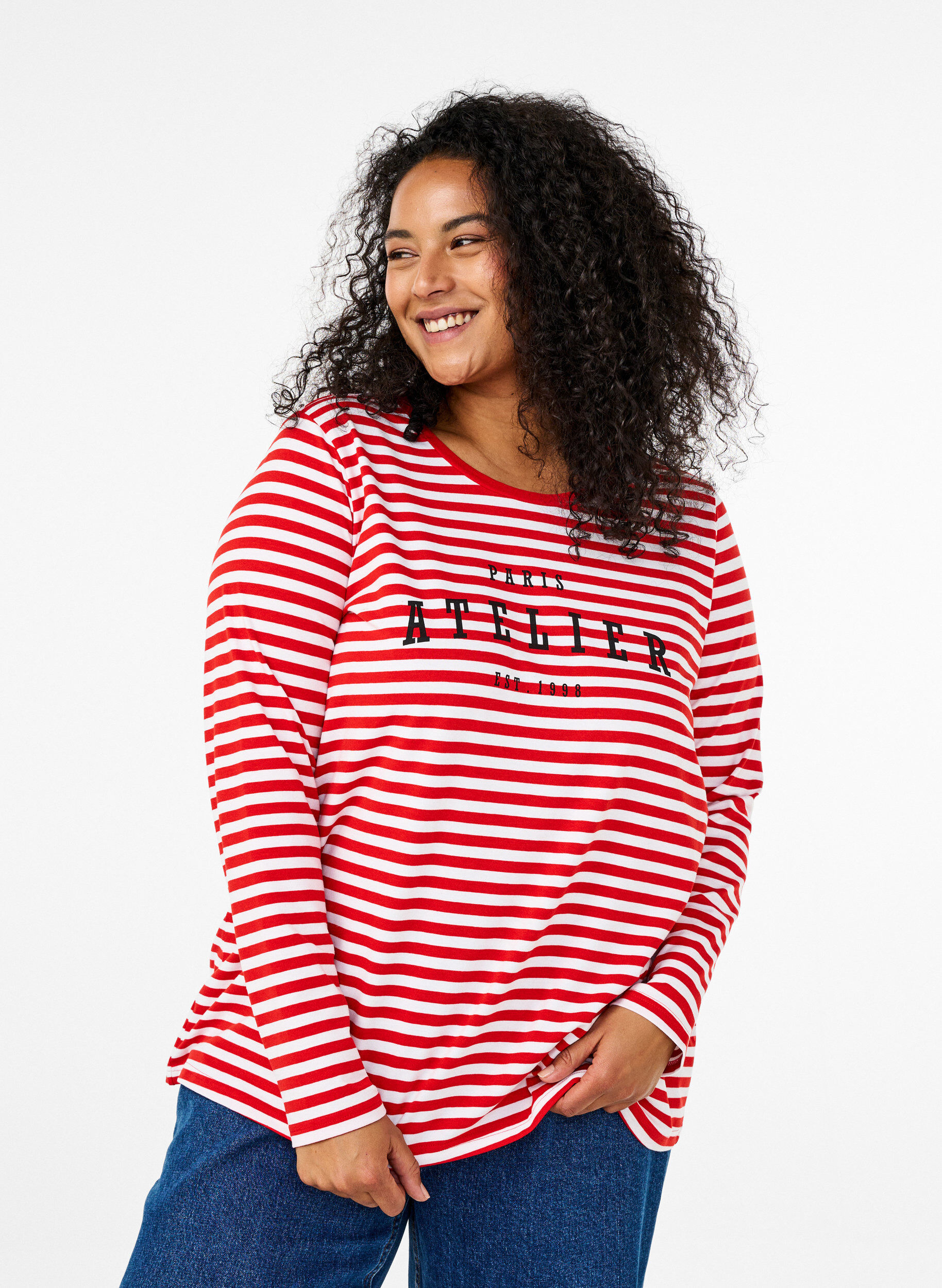 ZizziGestreifte Bluse mit Motiv, Whitew.FlameS.Stripe, Model image number 0