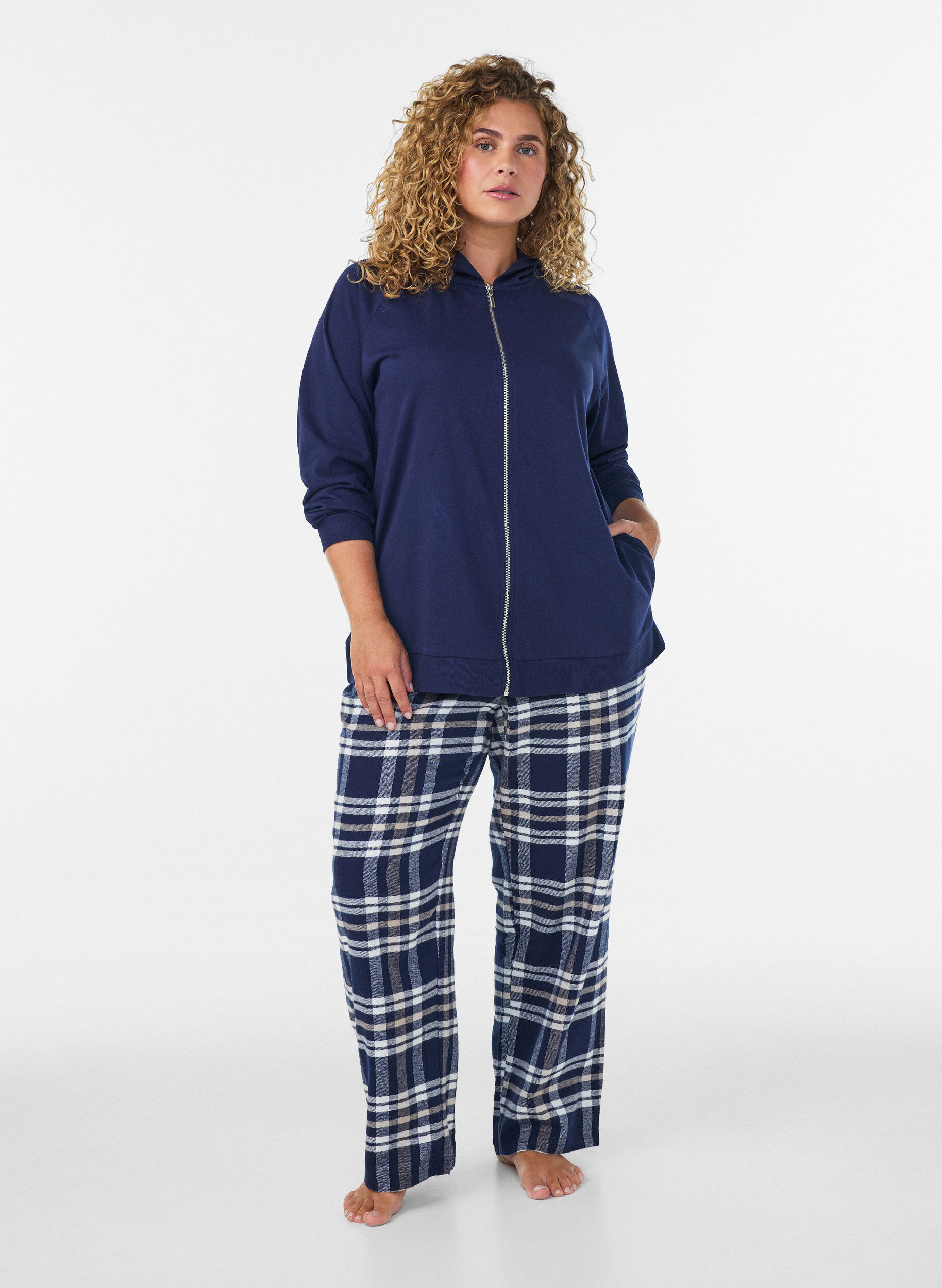 ZizziSweat-Cardigan mit Kapuze und Taschen, Blau, Model image number 1