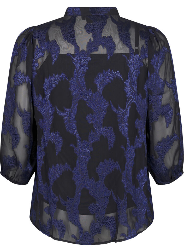 Chiffonbluse mit Jacquardmuster, Evening Blue, Packshot image number 1