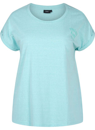 Meliertes T-Shirt aus Baumwolle, Aqua Splash Melange, Packshot image number 0