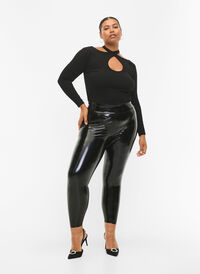 Wetlook Leggings, Black Shiny, Model