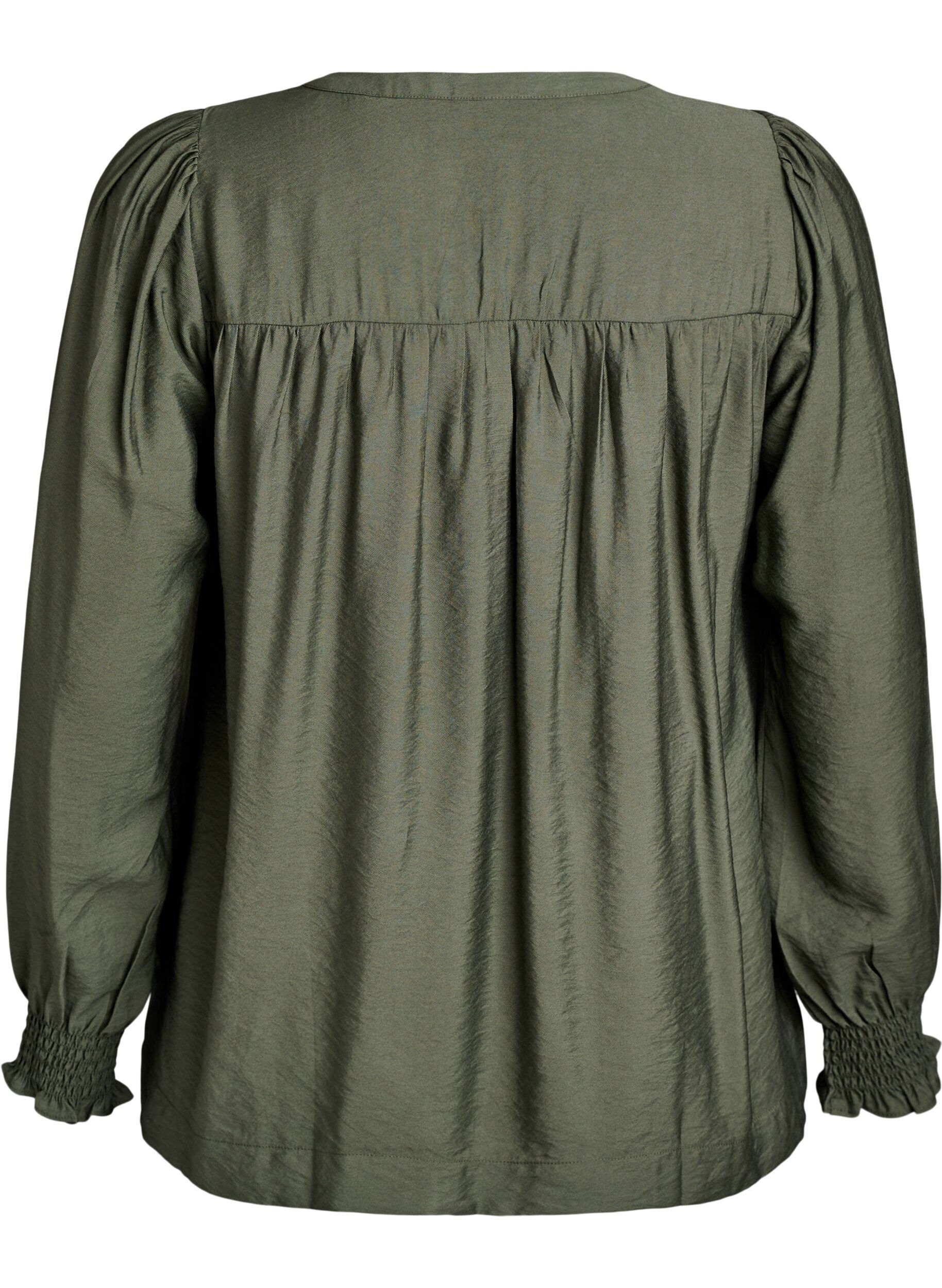 ZizziViskose-Bluse mit Puff&auml;rmeln und gerafften Details, Gr&uuml;n, Packshot image number 1