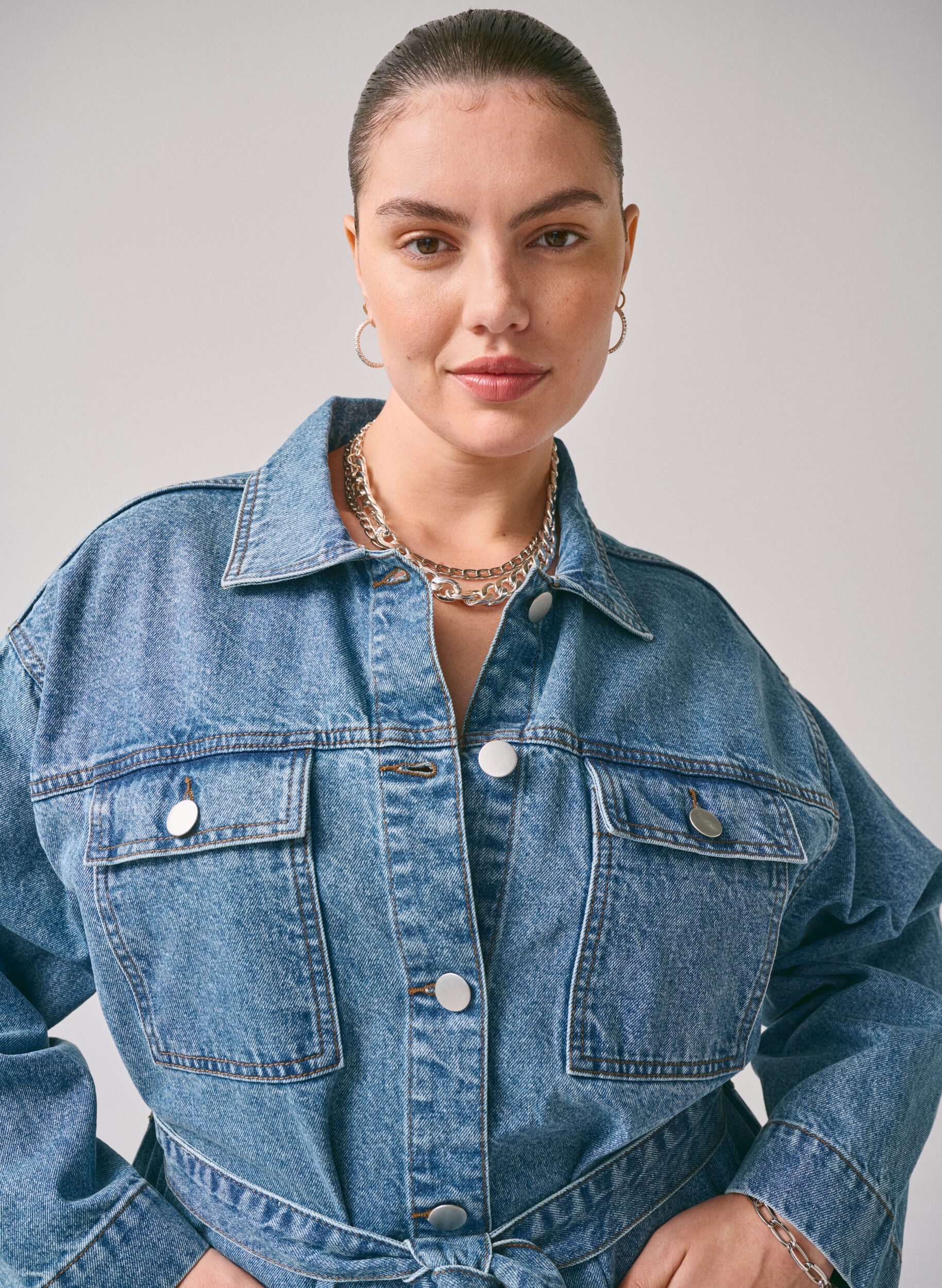 ZizziDenim-Jacke mit Bindeg&uuml;rtel, Blue Denim, Image image number 1