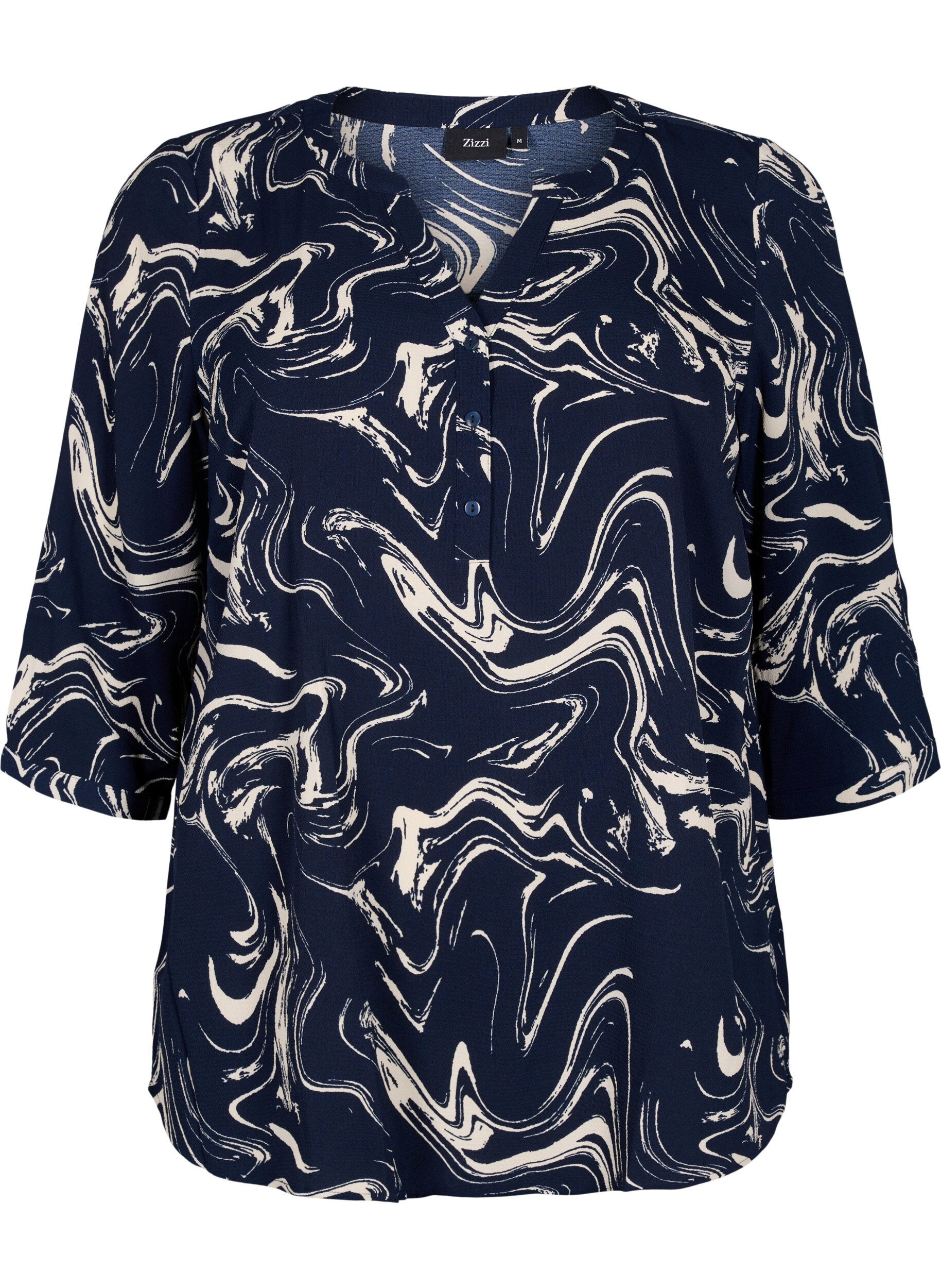 ZizziBedruckte Bluse mit 3/4-&Auml;rmeln, N. Blazer Swirl AOP, Packshot image number 0
