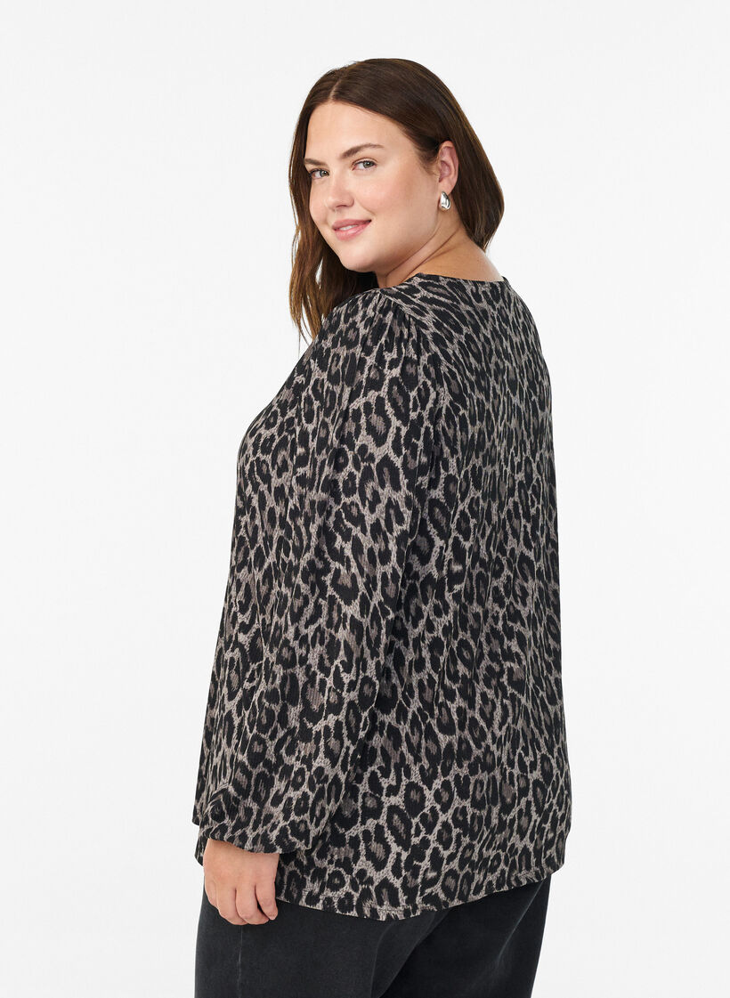 Bluse mit langen &Auml;rmeln und Leopardenmuster, Grau, Model image number 2