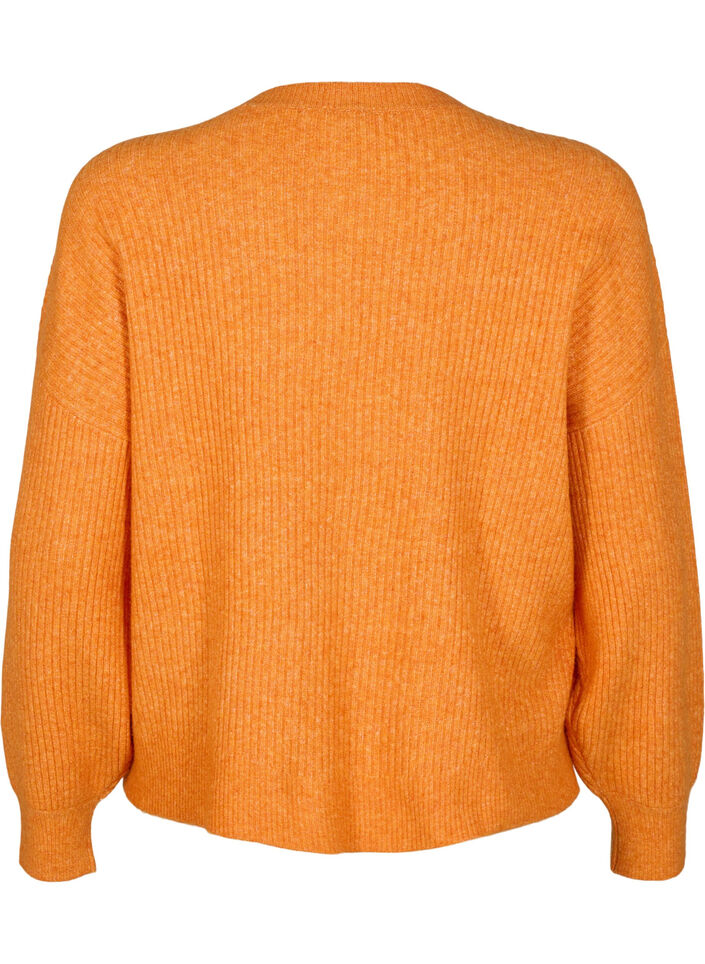 Rippenstrick Strickjacke mit Knöpfen, Orange, Packshot image number 1