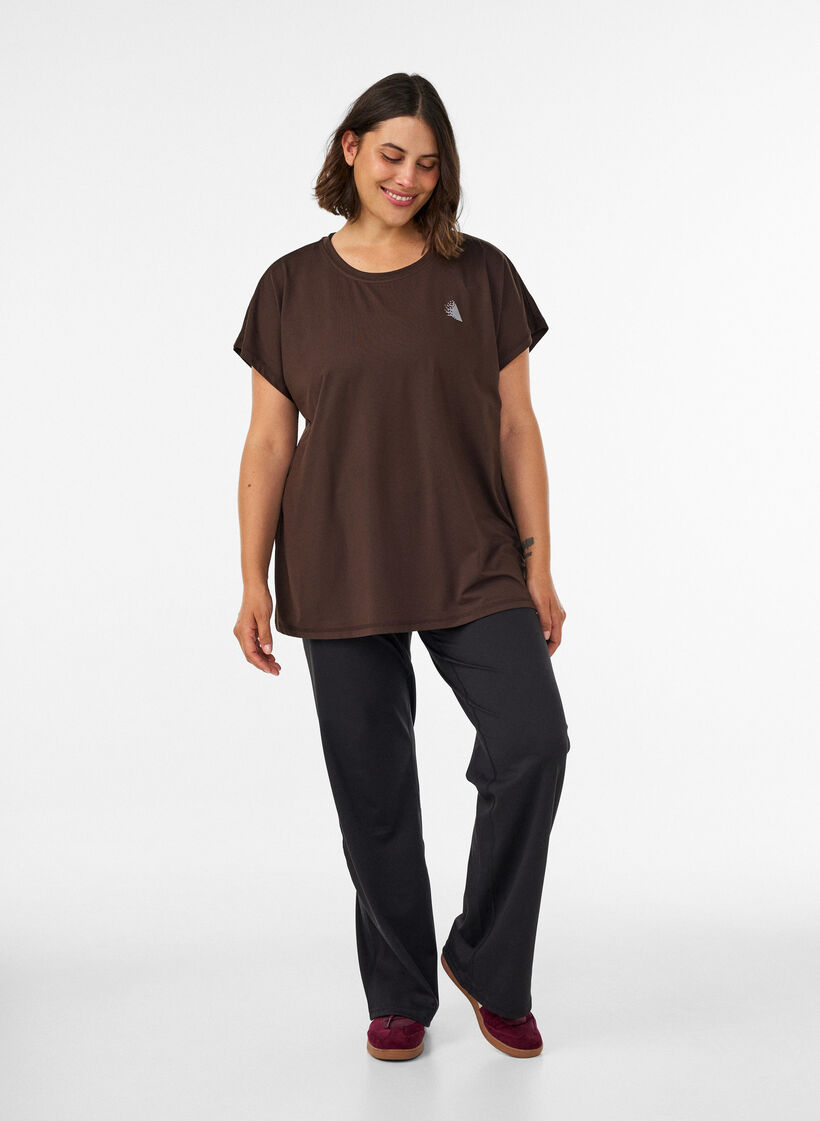 Einfarbiges Trainings-T-Shirt, Braun, Model image number 1