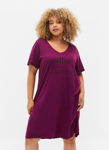 Nachthemd aus Baumwolle mit Print, D. Purple w. Coffee, Model image number 0