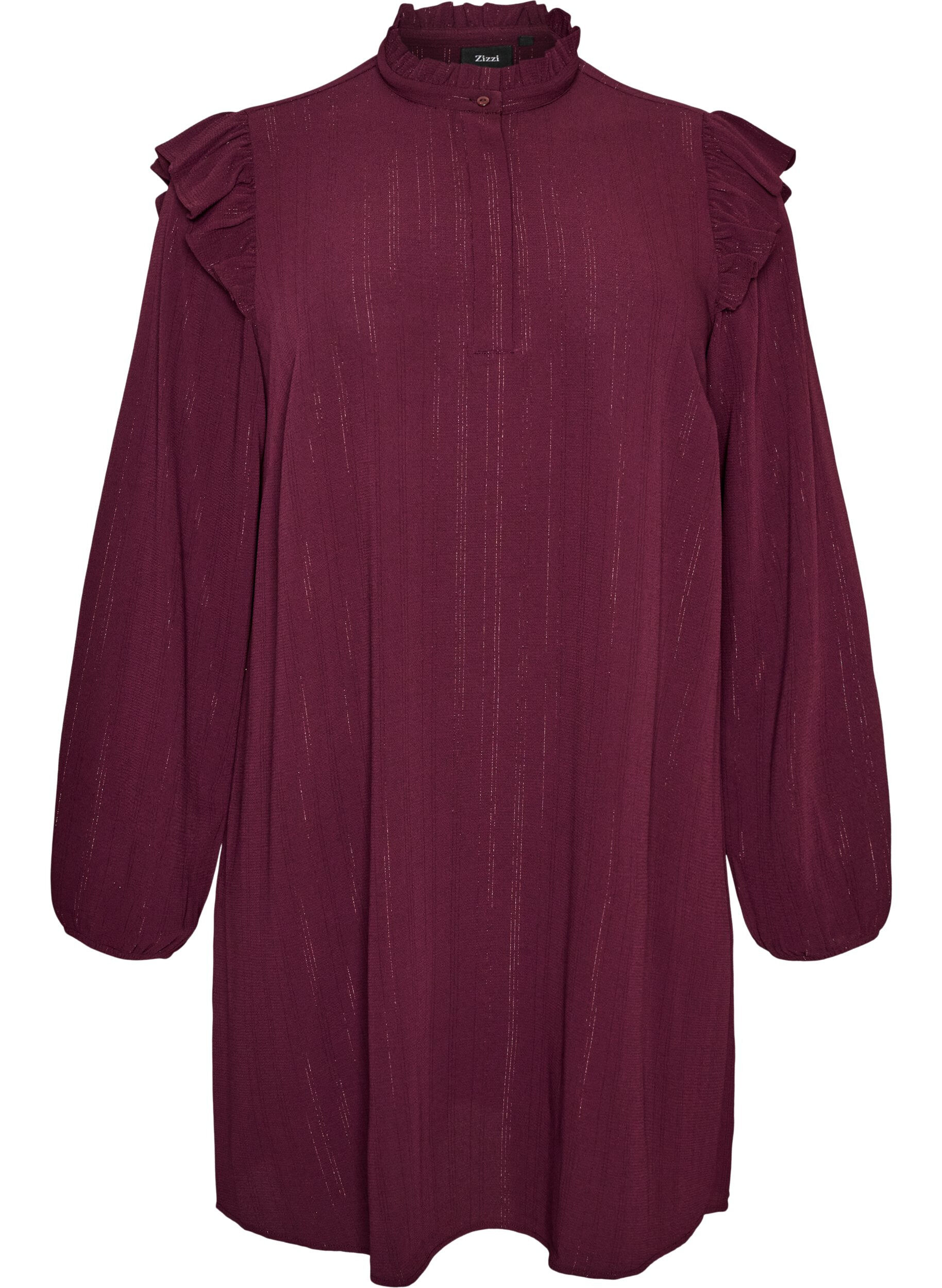 ZizziKurzes Kleid mit R&uuml;schen und Glitzer, Rot, Packshot image number 0