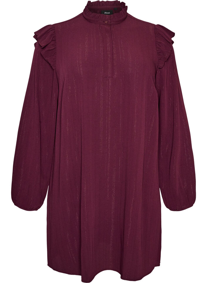 Kurzes Kleid mit R&uuml;schen und Glitzer, Rot, Packshot image number 0