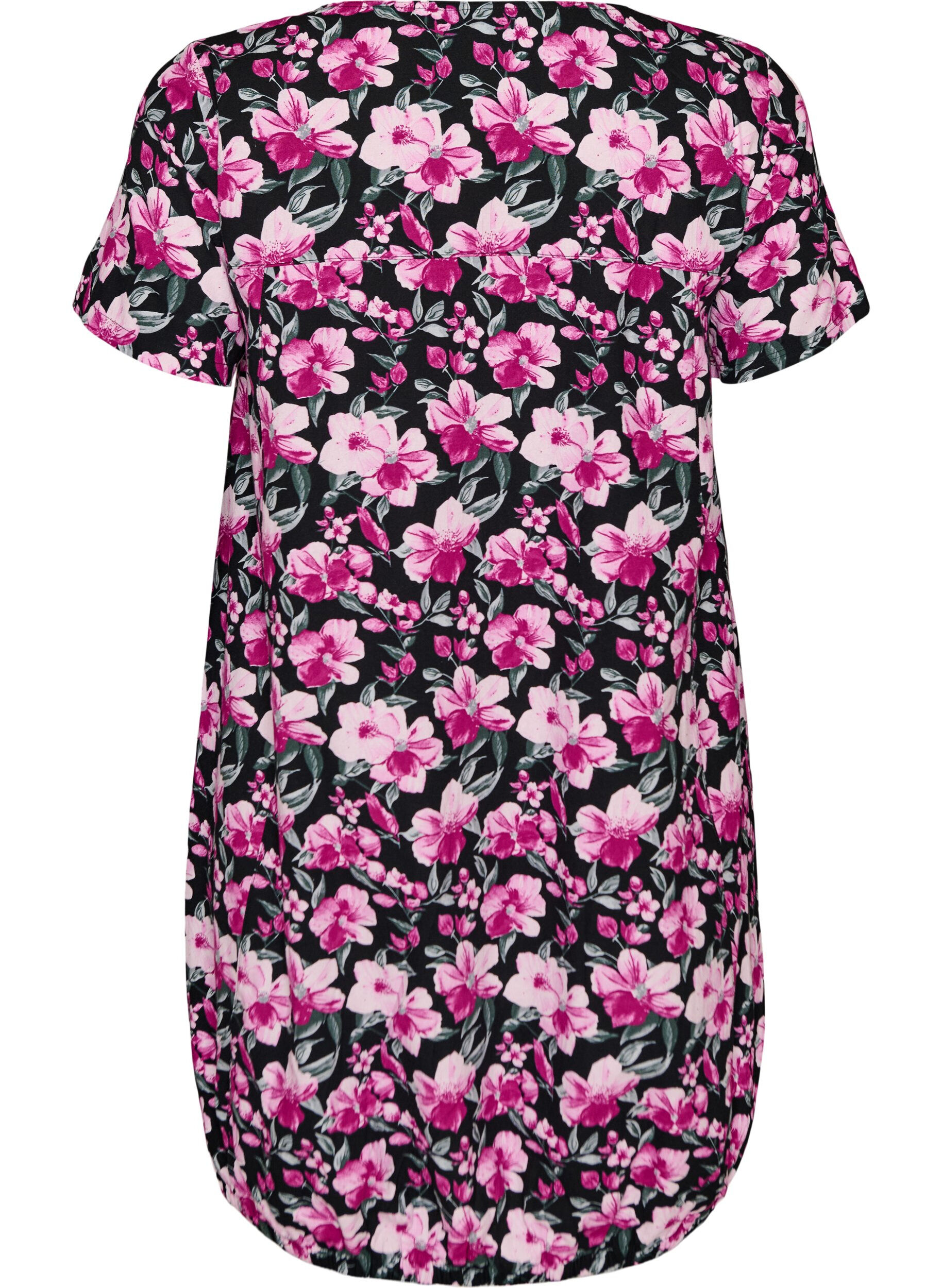 ZizziKurz&auml;rmliges Baumwollkleid mit Aufdruck, Schwarz, Packshot image number 1
