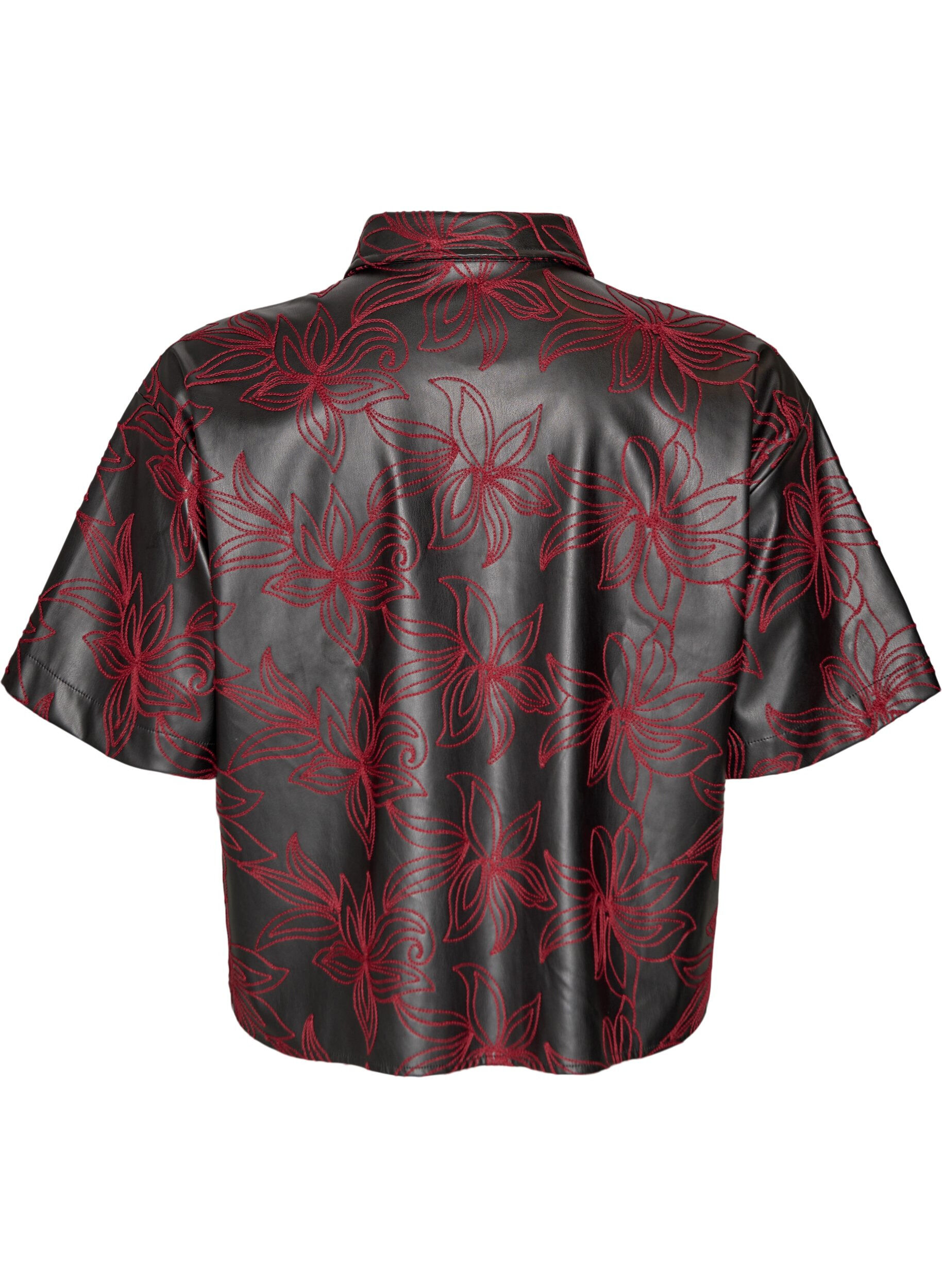 ZizziKurzes Hemd aus Kunstleder mit Kontraststickerei, Schwarz, Packshot image number 1