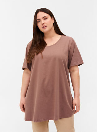 Langes kurzarm T-Shirt aus Baumwolle, Deep Taupe, Model image number 0