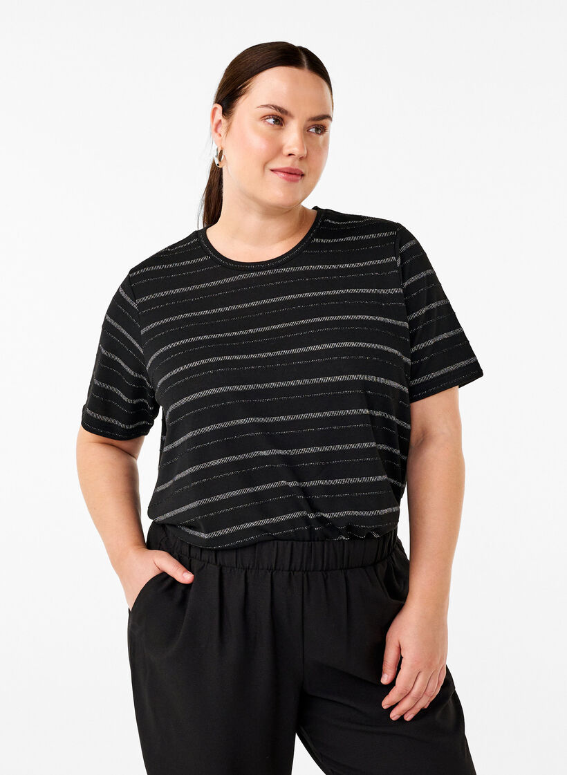 T-Shirt mit silbernem Glitter, Black w. Silver, Model image number 0