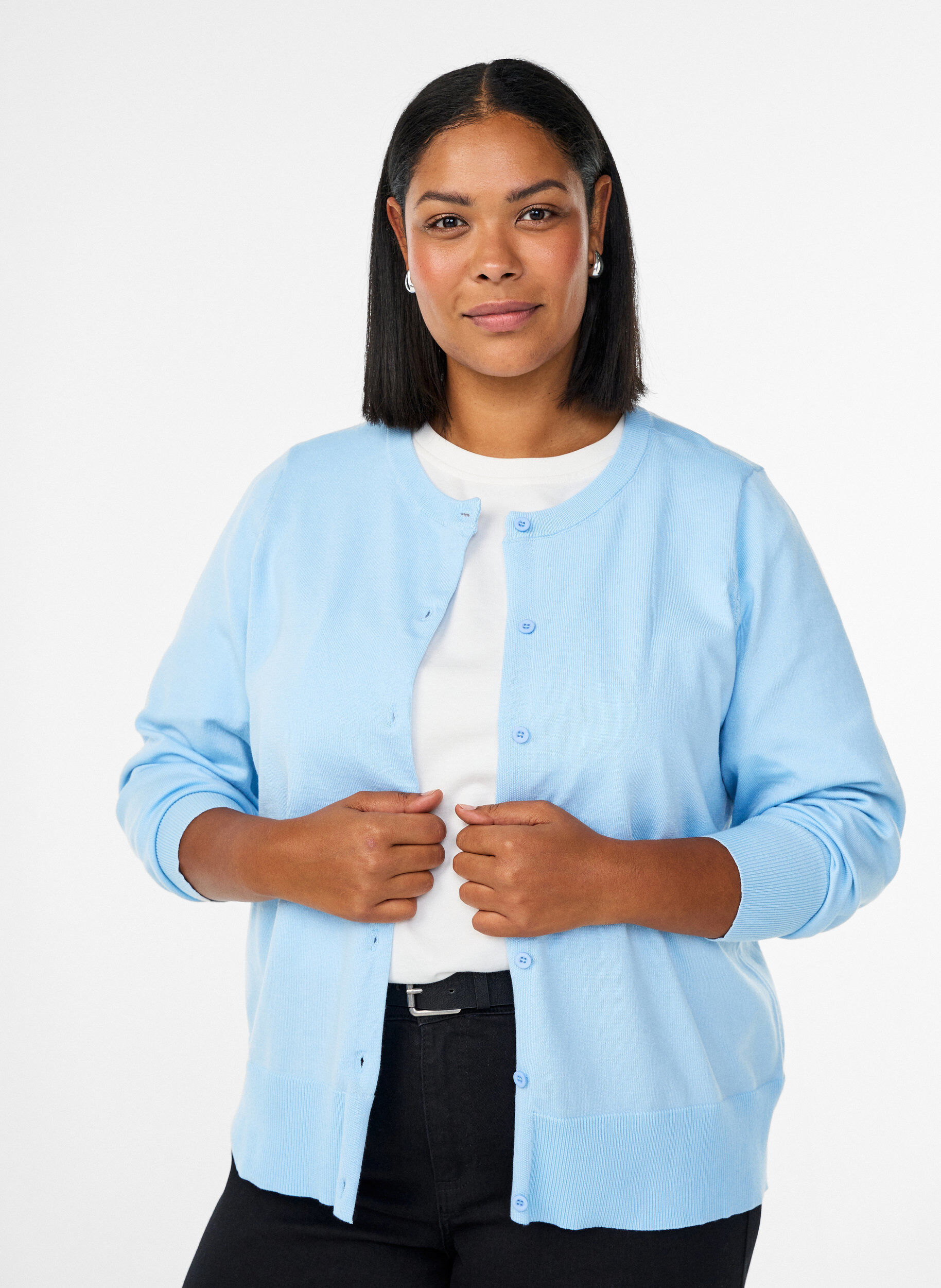 ZizziFeinstrick-Strickjacke mit Rundhalsausschnitt, Blau, Model image number 0