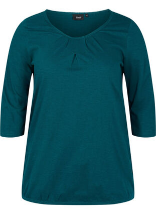 Einfarbige Bluse mit 3/4-Ärmel aus Baumwolle, Deep Teal, Packshot image number 0