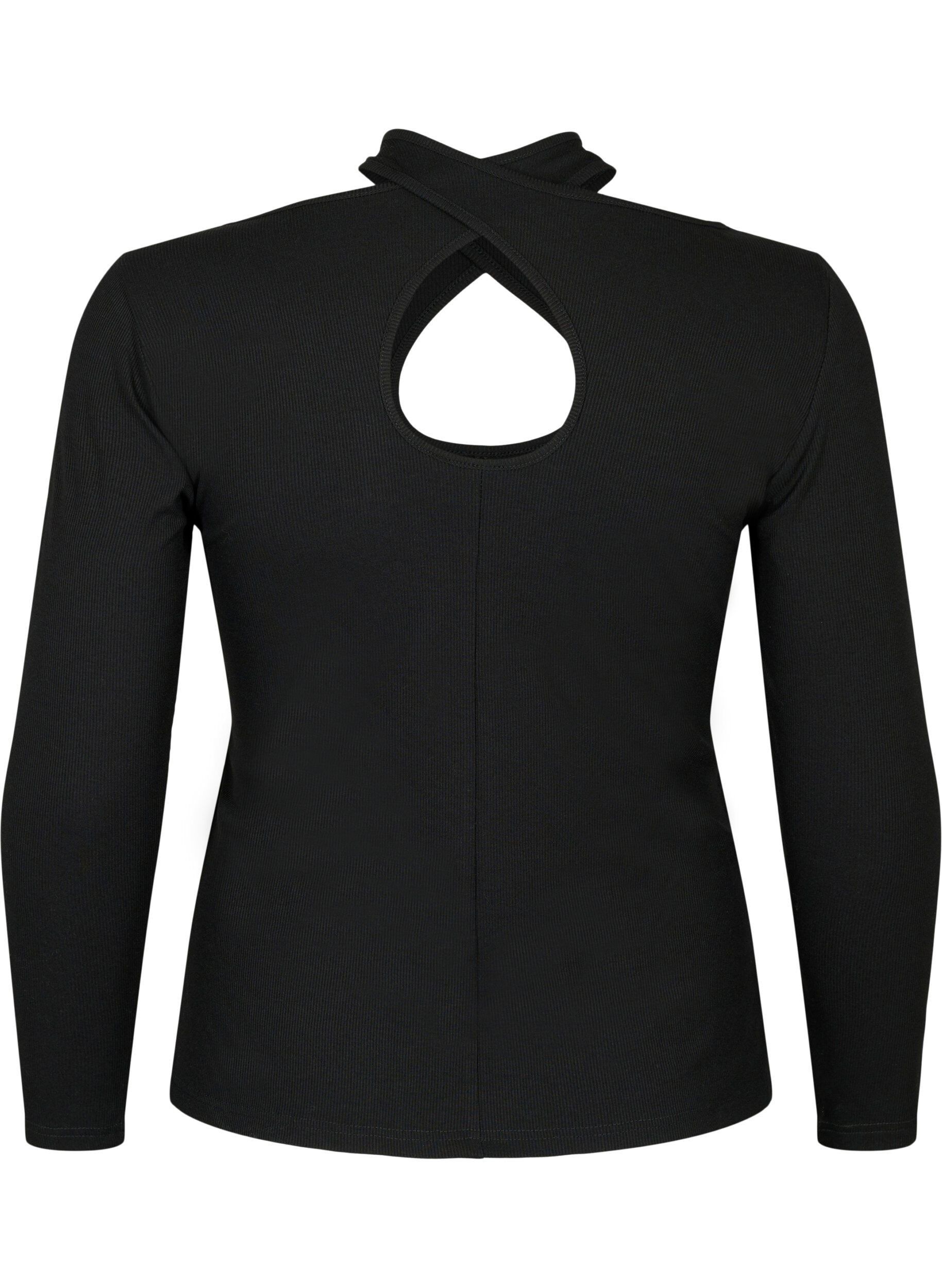 ZizziAusschnittbluse mit langen &Auml;rmeln, Black, Packshot image number 1