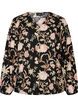 Gebl&uuml;mte Bluse aus Leinen und Viskose mit langen &Auml;rmeln, Schwarz, Packshot image number 0