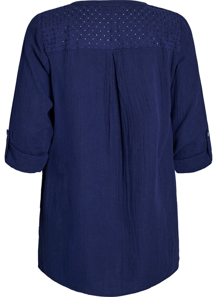 Tunika aus Baumwollmusselin mit Broderie Anglaise, Blau, Packshot image number 1