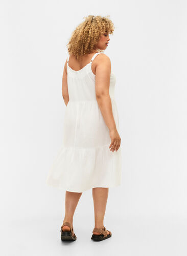 Einfarbiges Trägerkleid aus Baumwolle, Bright White, Model image number 1