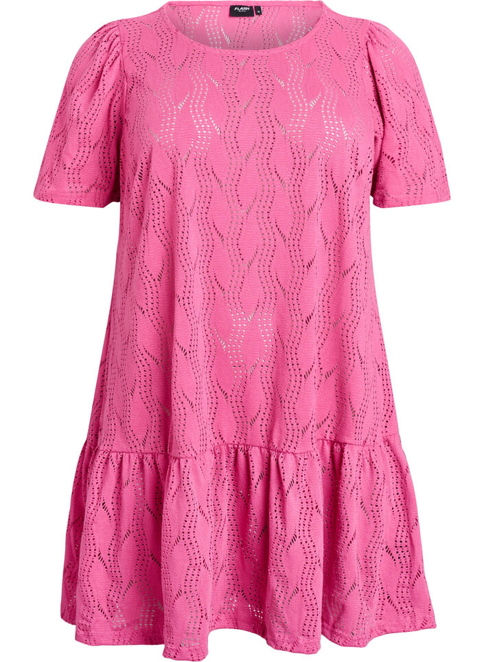 Kurzes Jerseykleid mit Lochmuster, Pink, Packshot image number 0
