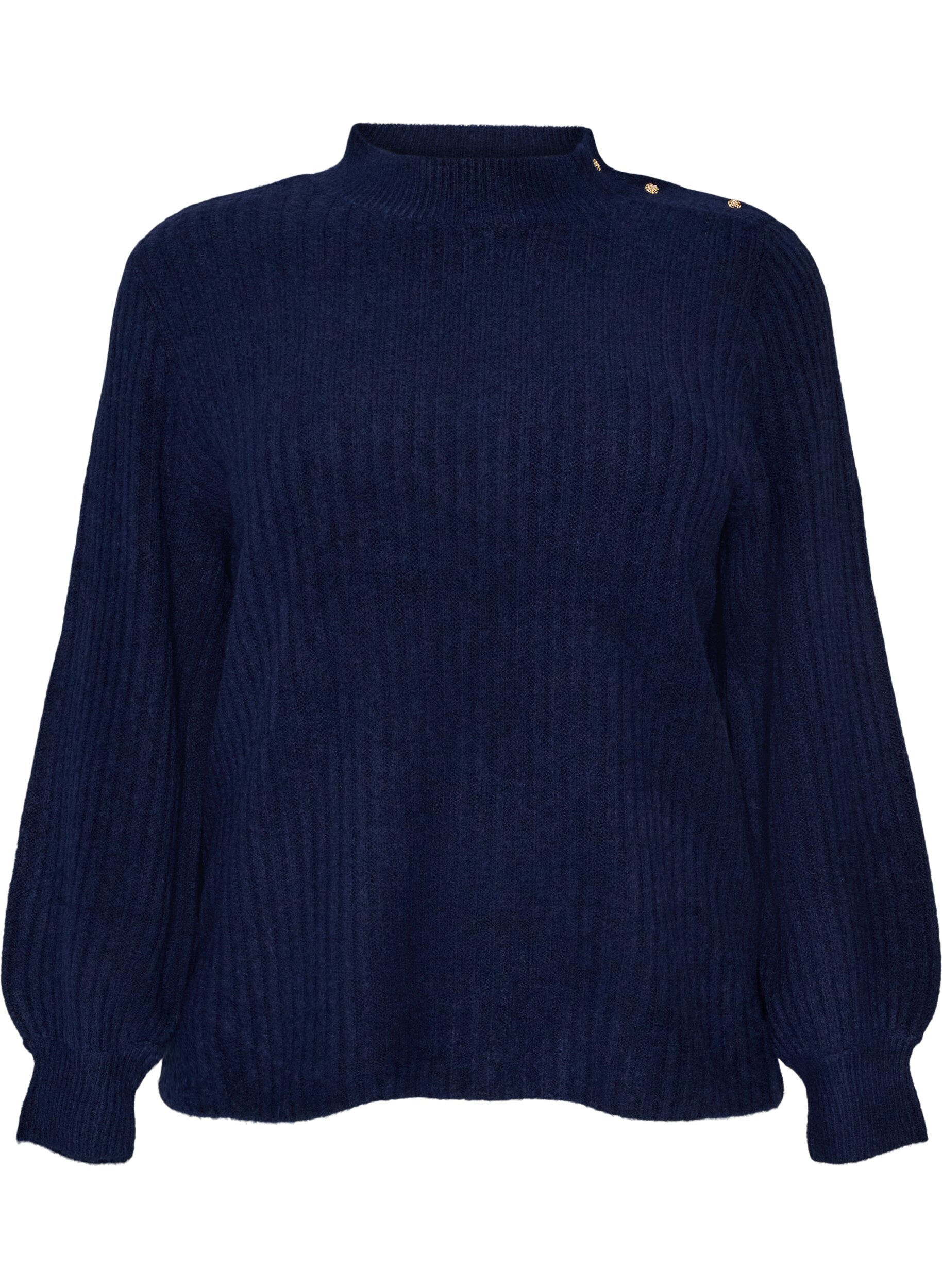 ZizziPullover aus Rippstrick mit Puff&auml;rmeln und Kn&ouml;pfen, Blau, Packshot image number 0