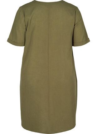 Kurzarm Kleid aus Baumwollmischung mit Leinen, Ivy Green, Packshot image number 1
