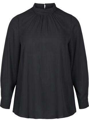 Langarm Bluse mit hohem Kragen, Black, Packshot image number 0