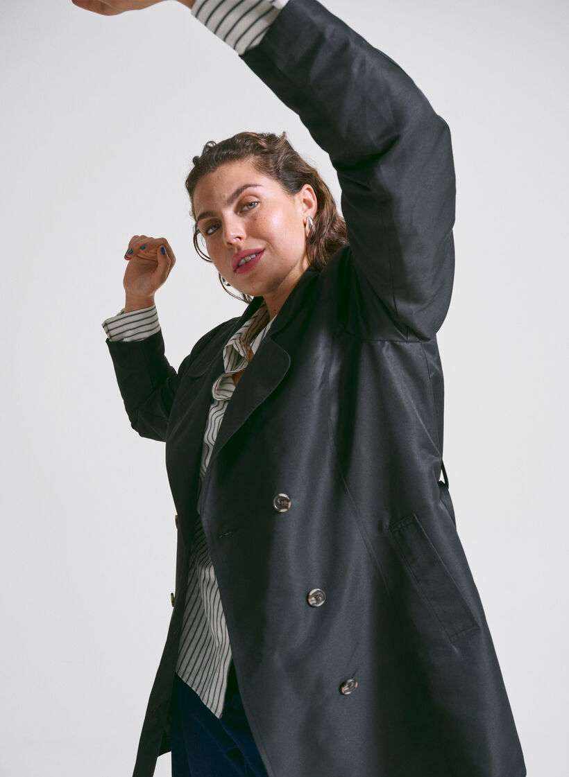 Kurzer Trenchcoat mit Gürtel, Schwarz, Image image number 0