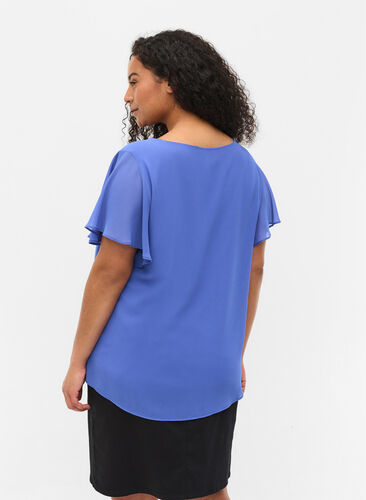 Bluse mit kurzen Ärmeln, Dazzling Blue, Model image number 1