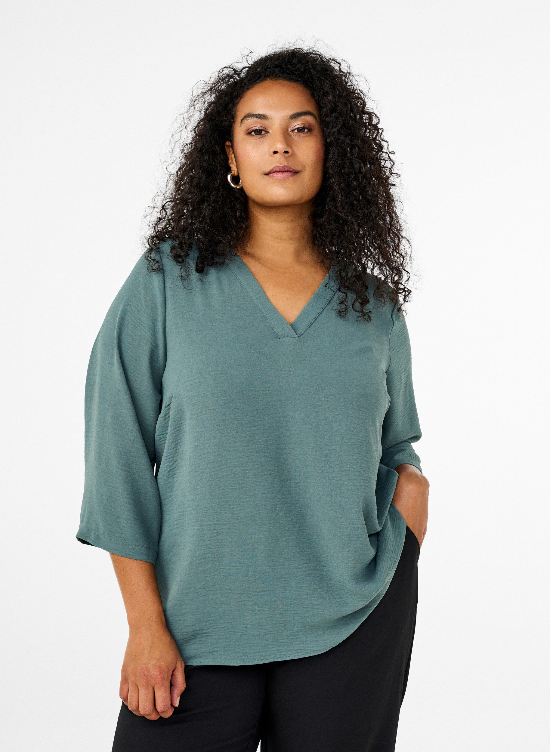 ZizziFLASH - Bluse mit 3/4-&Auml;rmeln, Gr&uuml;n, Model image number 0