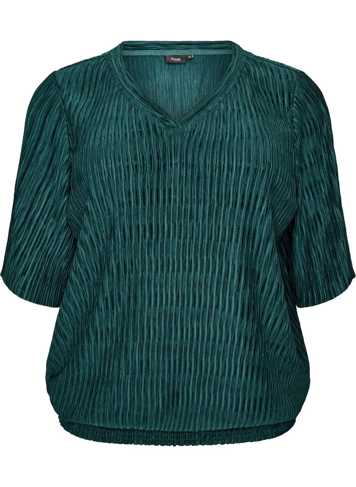 Bluse mit welliger Struktur und Ballonform, Gr&uuml;n, Packshot image number 0