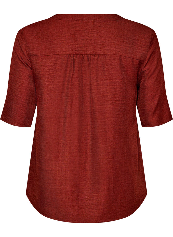 Hemdbluse mit V-Ausschnitt und kurzen &Auml;rmeln, Rot, Packshot image number 1