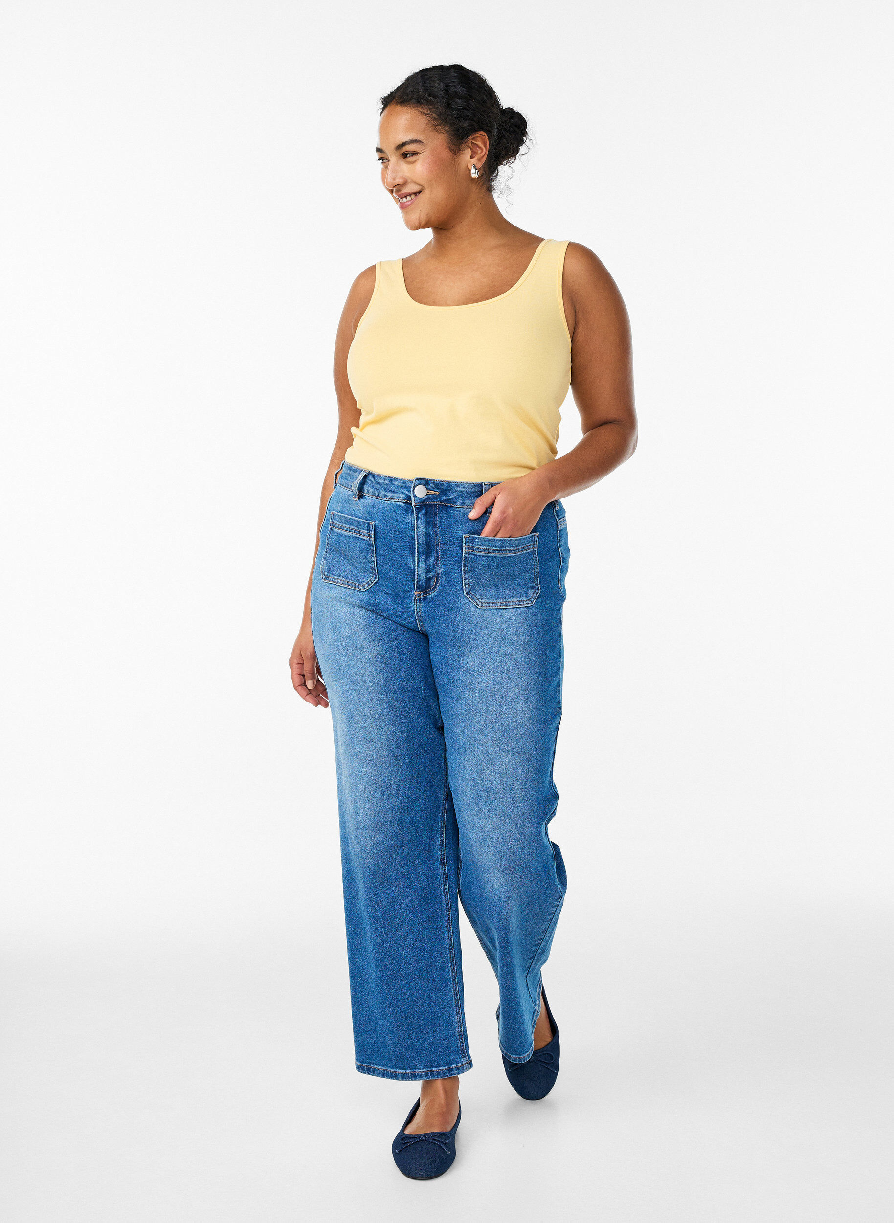 ZizziEinfarbiges Basic Top aus Baumwolle, Gelb, Model image number 1