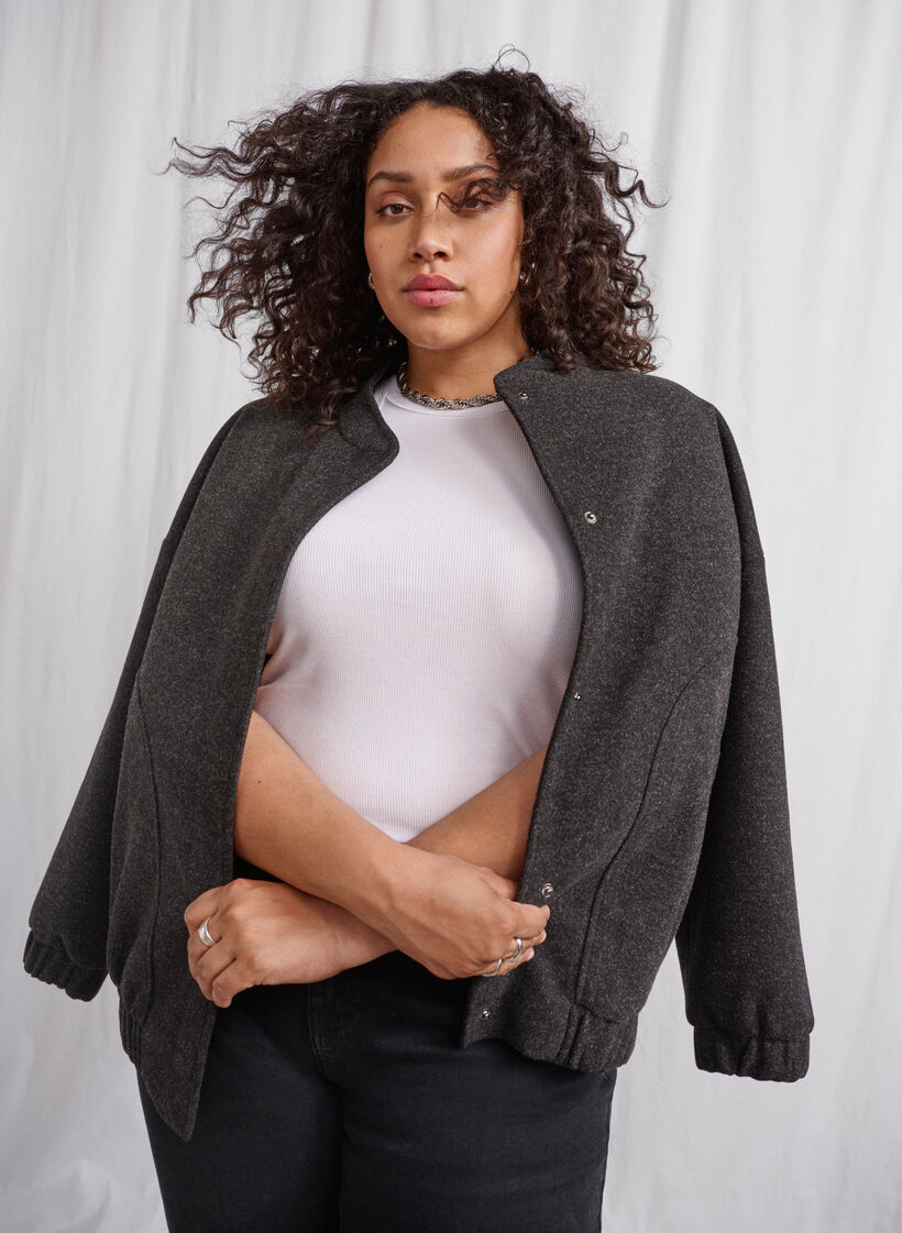 Bomberjacke in Wolloptik mit Taschen, Dark Grey Melange, Image image number 0