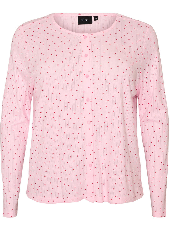 Strickjacke aus Bio-Baumwolle mit Lochstickerei, Pink, Packshot image number 0
