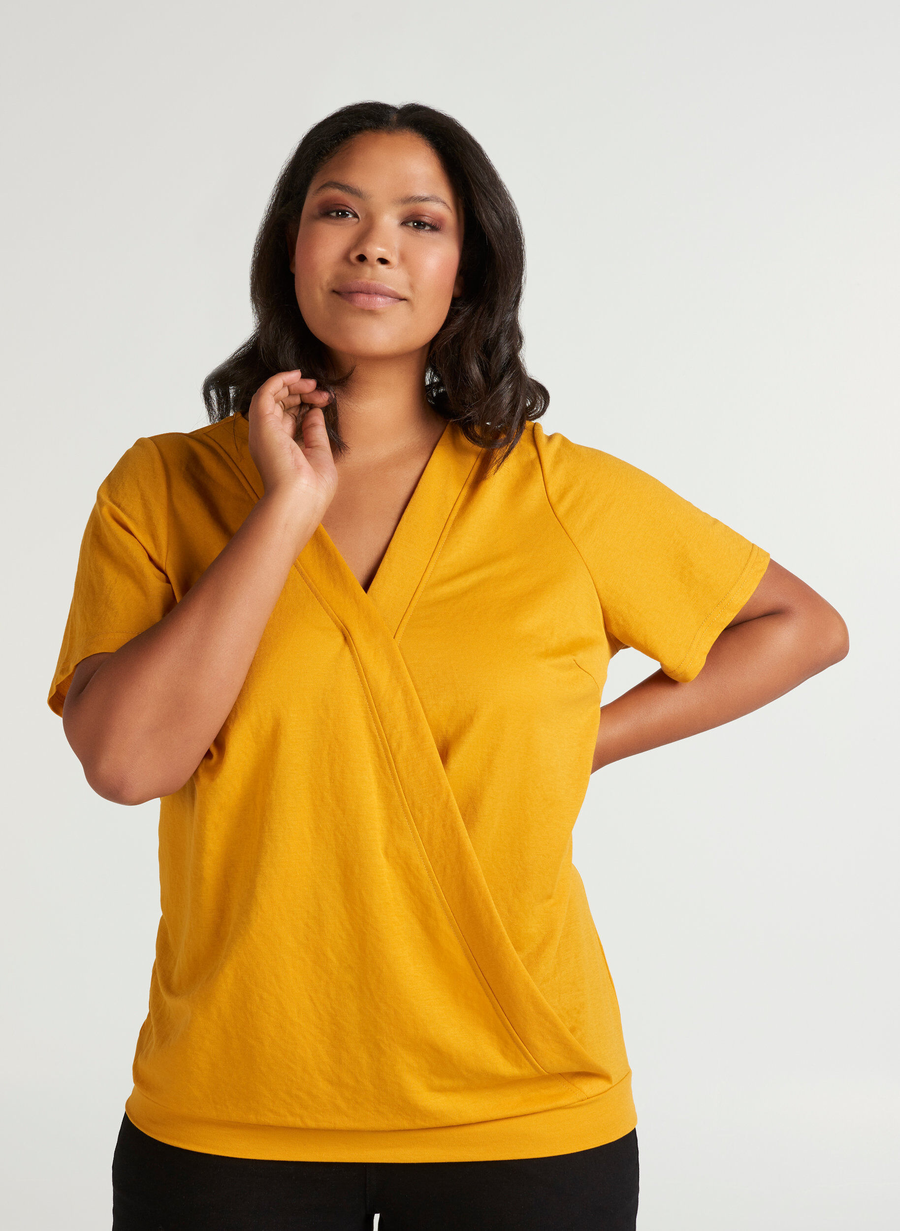 Kurzarm Bluse - Gelb - Gr. 42-64 - Zizzi