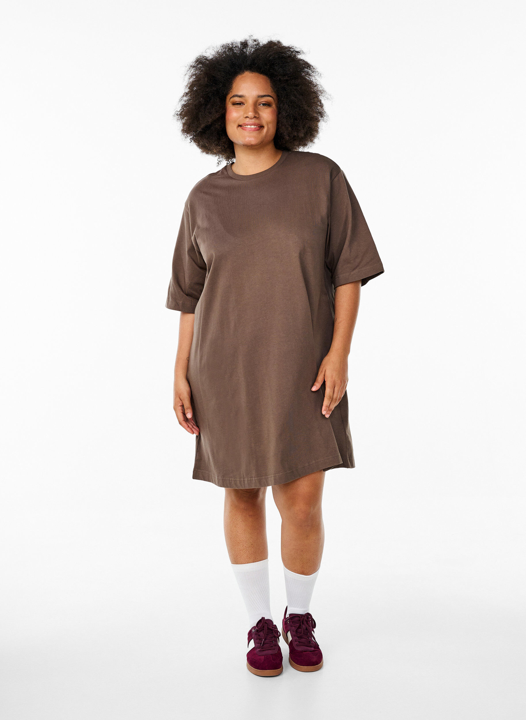 ZizziKnielanges Baumwoll-T-Shirt-Kleid, Braun, Model image number 0