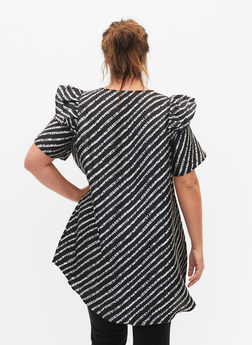 Streifentunika mit Rüschen, Black/White Stripes, Model image number 1