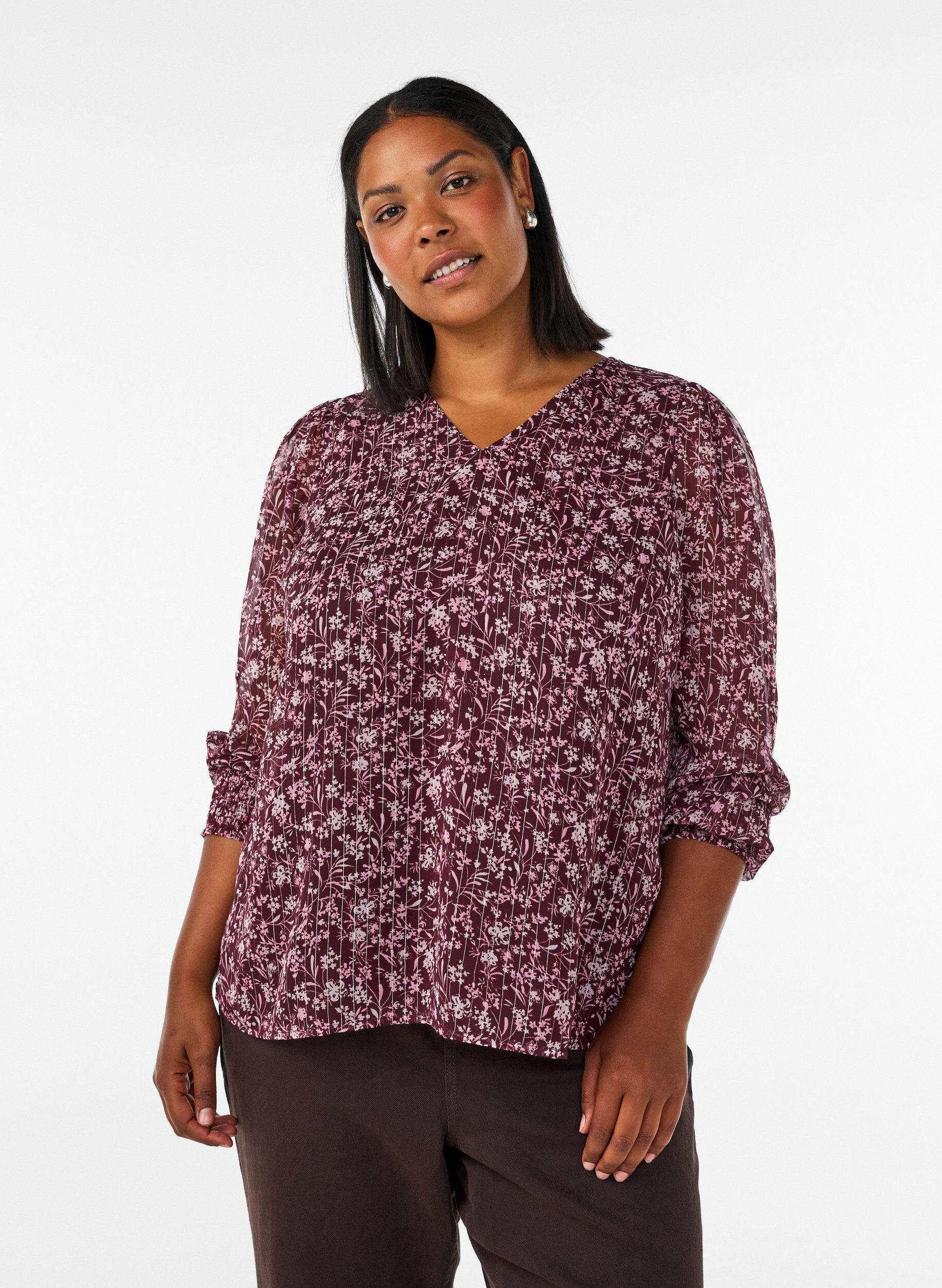 ZizziBluse mit gebl&uuml;mtem Print und Glitzerfaden, Rot, Model image number 0